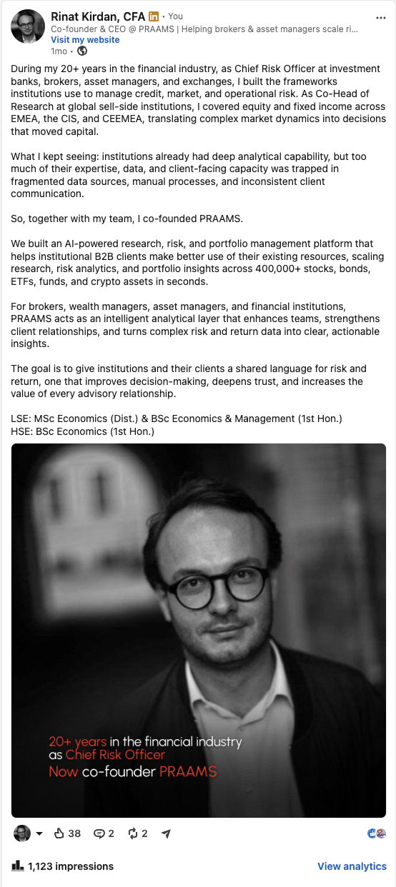 Пост Co-founder & CEO — PRAAMS